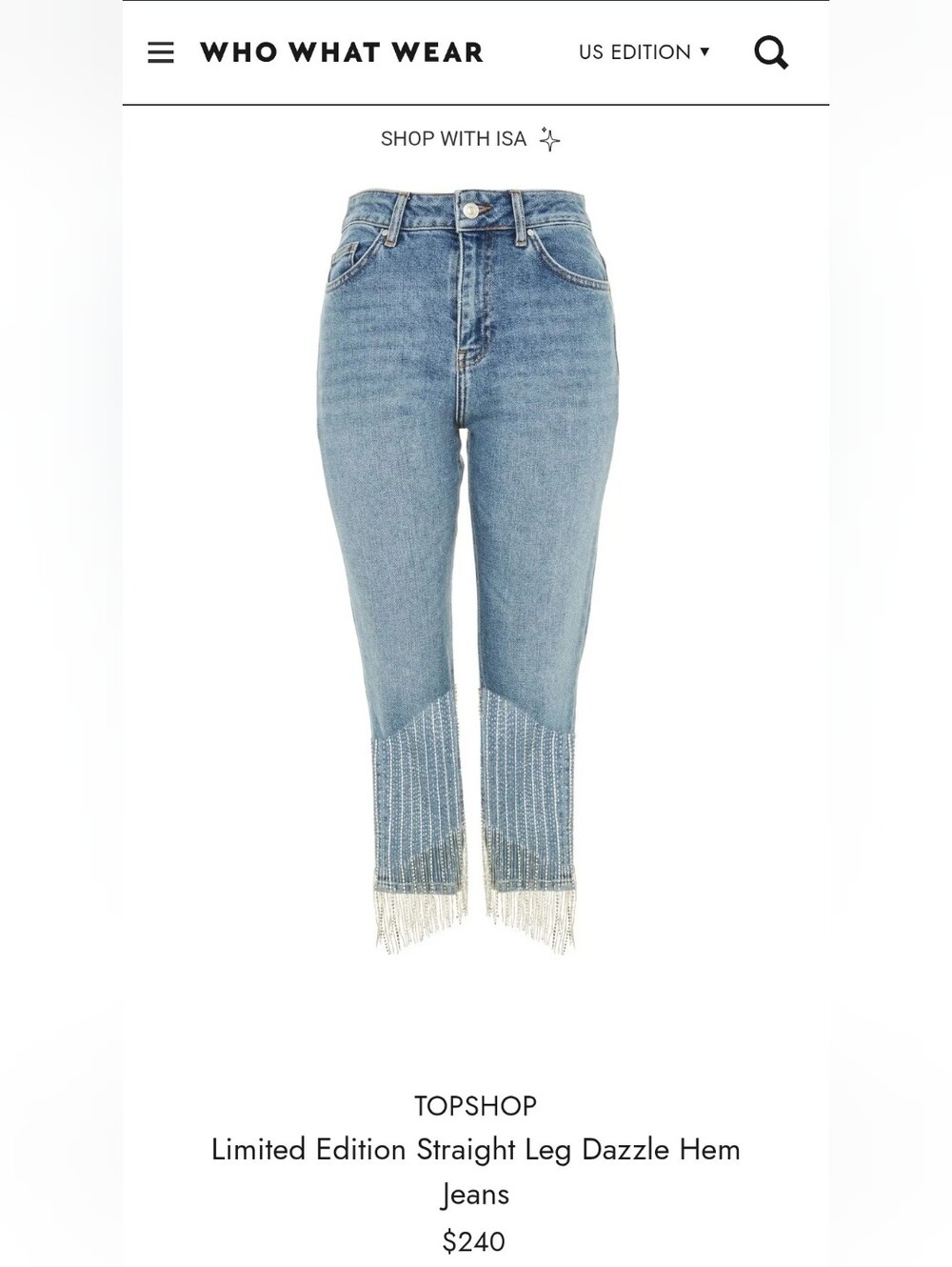 Topshop Rhinestone Fringe Jeans Limited Editiom
